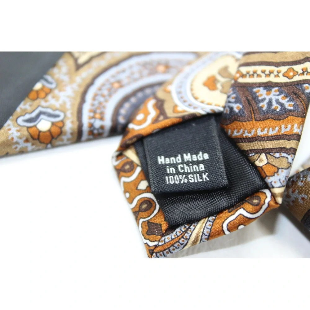 Stafford Tailored Culture Mens Silk Paisley Tie‎ Brown Tan Blue Hand Made
